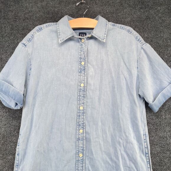 Gap Women's Button-Up Denim Shirt Dress Blue XS Short Sleeve Solid - Picture 3 of 13